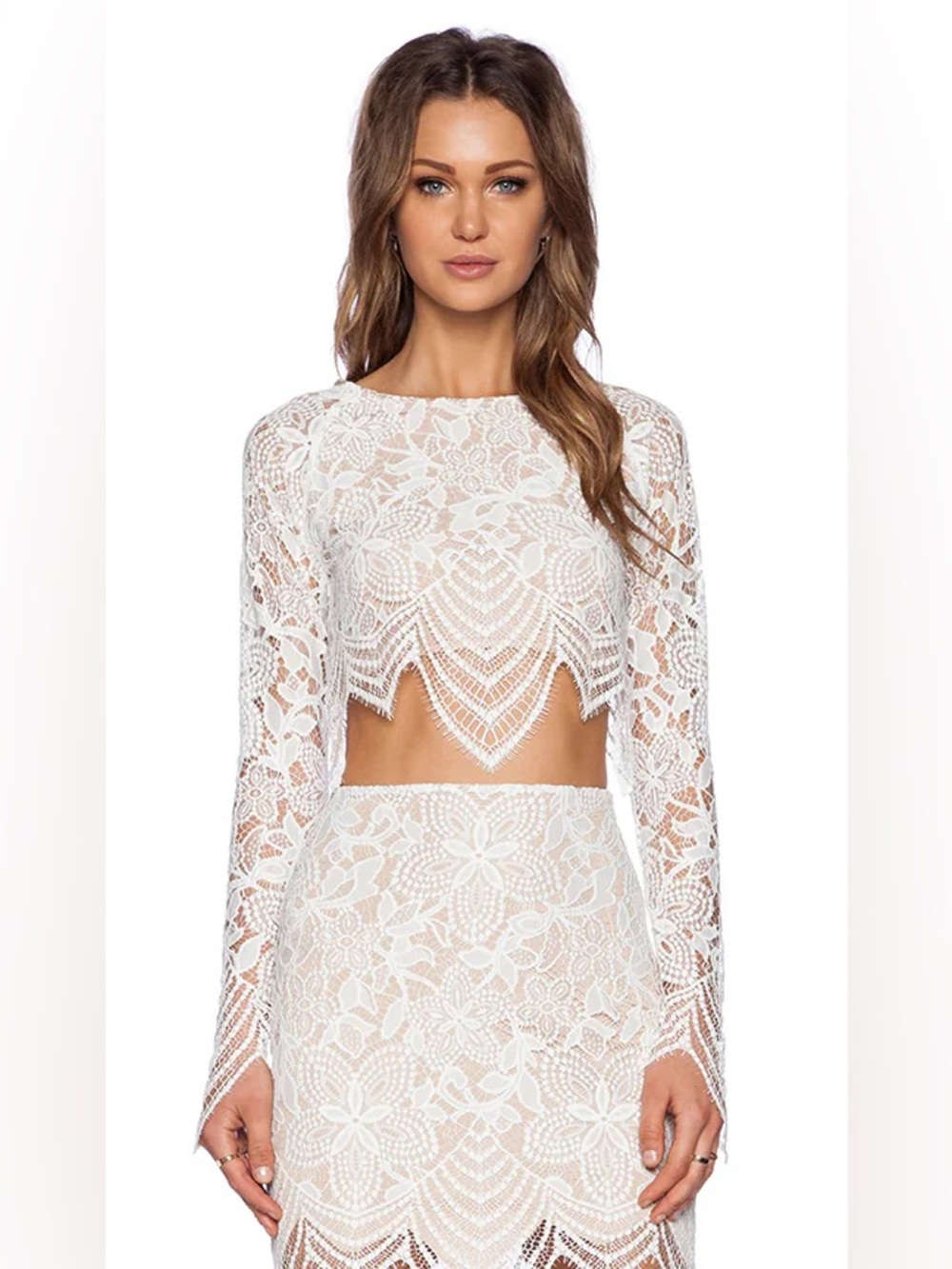 For Love & Lemons Guava Long-Sleeve Crop Top